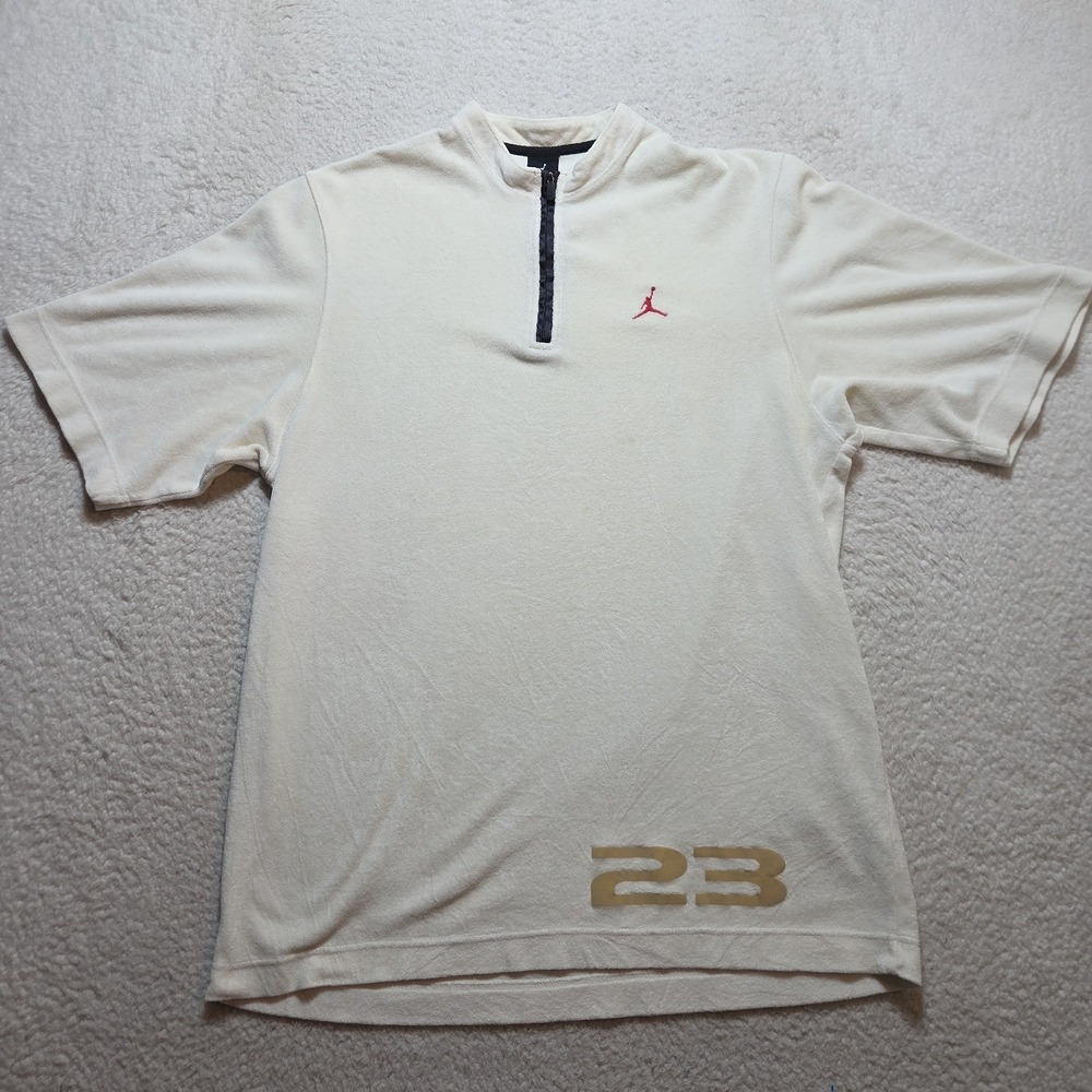 Y2K Jordan Velour Quarter Zip Shirt Men's Medium White Jumpman 23 Microfiber